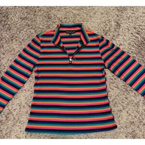 Y2K Retro Rainbow Stripe Ribbed Half Zip Top Size Large